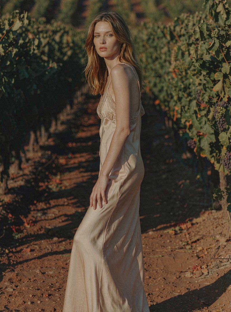 Opaline Silk Slip Dress — Champagne