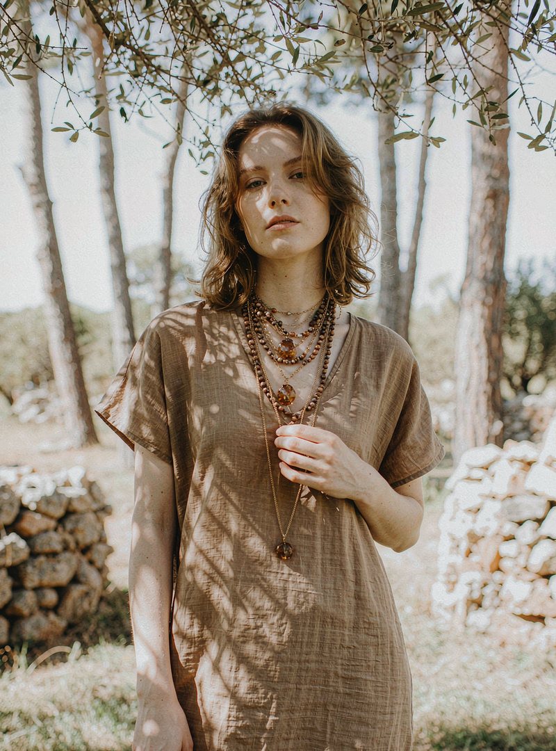 Amber Beaded Necklace — Gold